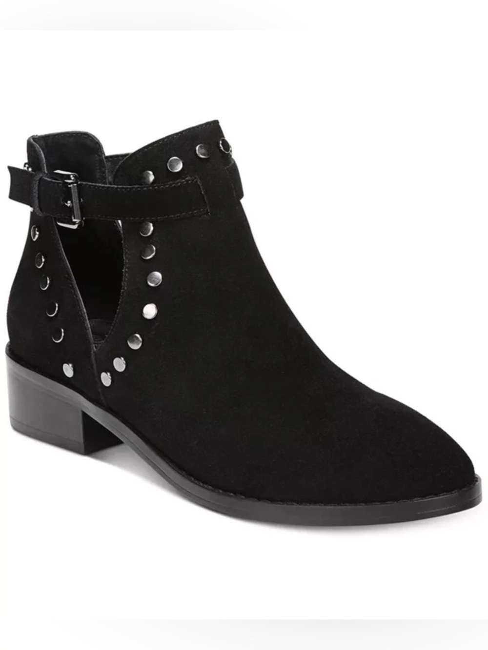 Carlos Santana Blake Suede Black Ankle Cut Out Studded Booties Boots Size 8
